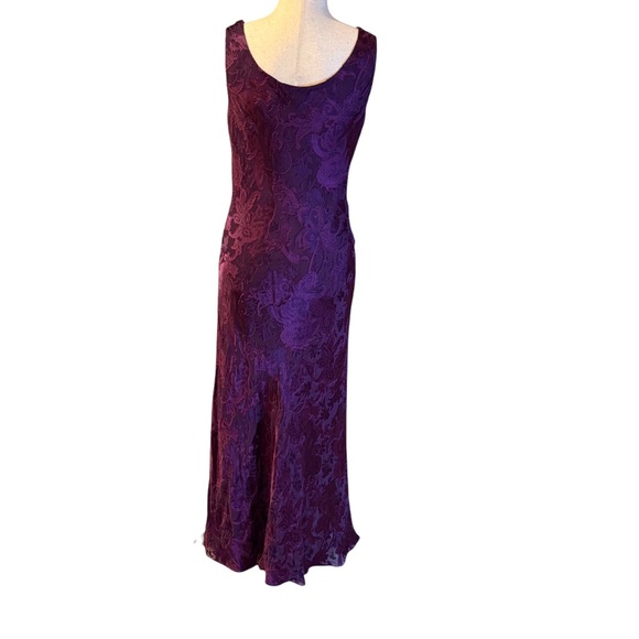 Vintage 90s Valerie Stevens Purple Burnout style gown w/slit SZ 10. - Picture 2 of 12